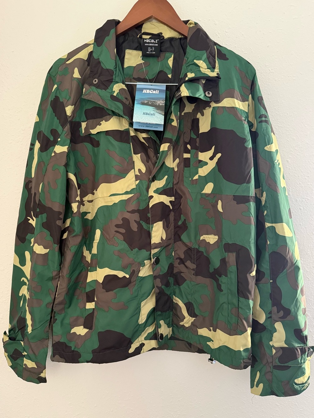NWT HBCali Camo Utility Jacket Windbreaker Embroidered Logo Green Size L